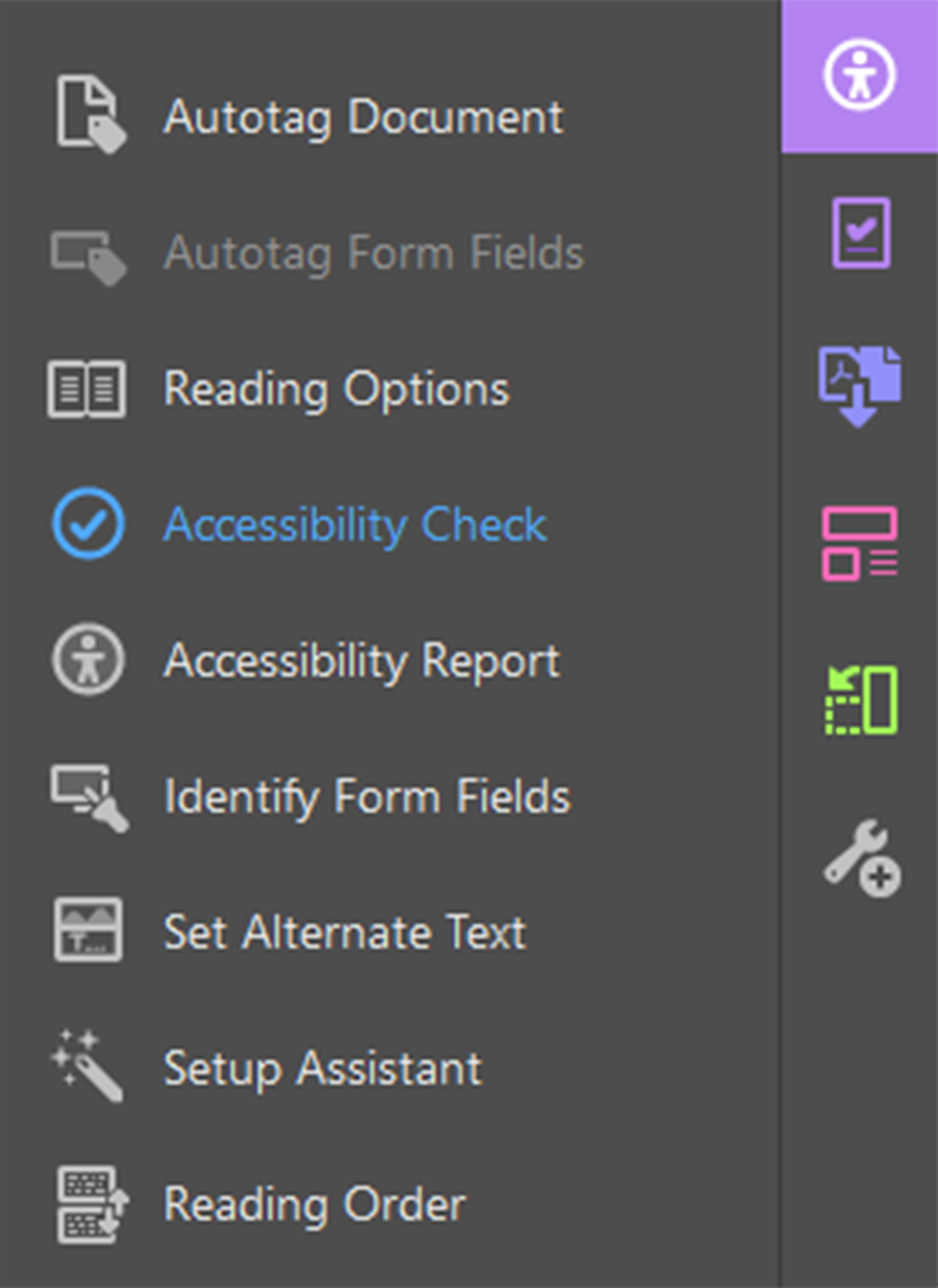 the accessibility check option highlighted in the accessibility tool