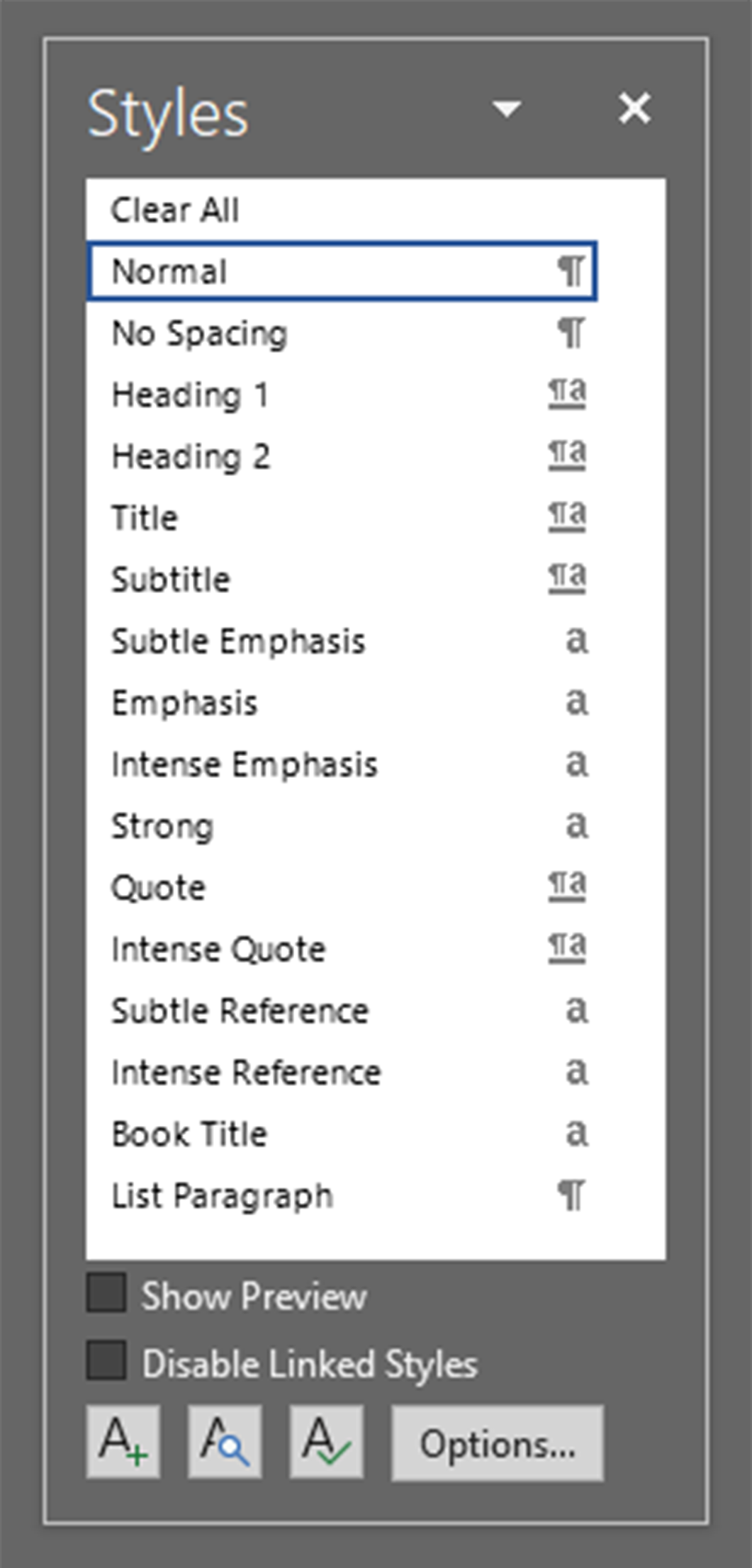 The styles pane